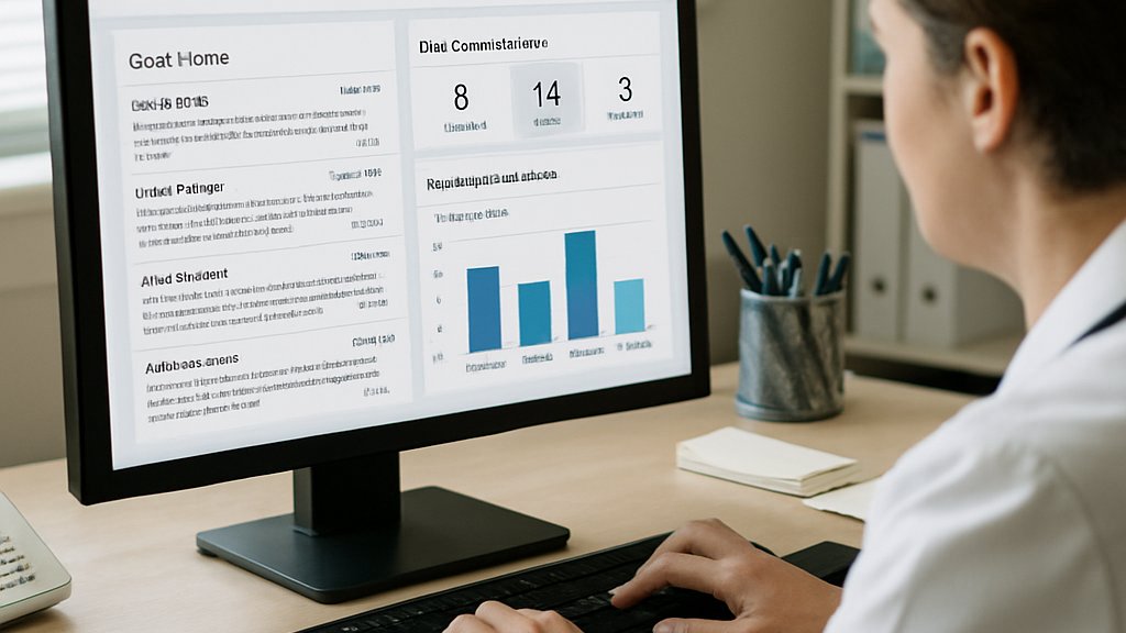 Healthcare administrator using AI Healthcare dashboard for summarized case notes