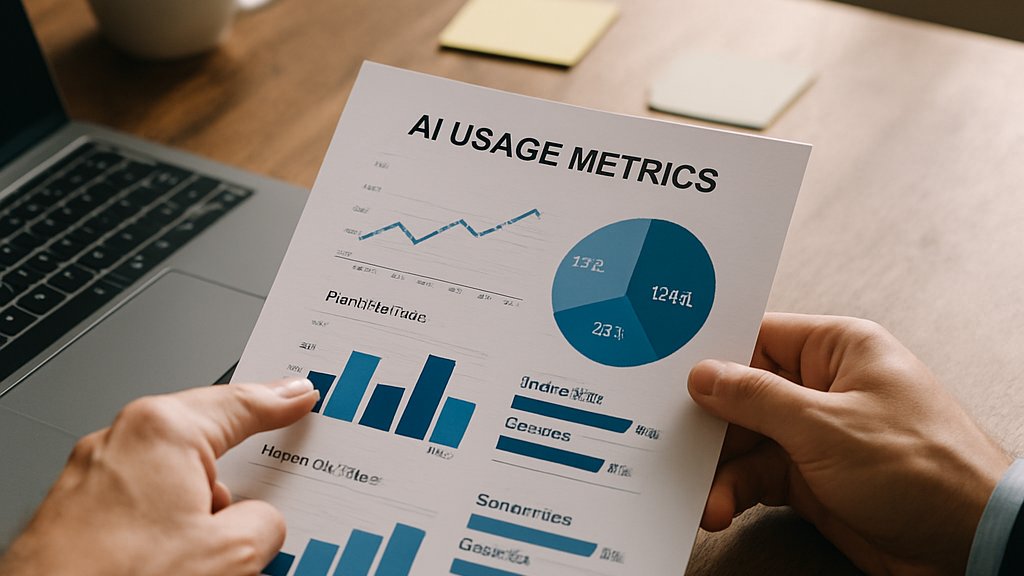 Workforce AI Activation dashboard showing AI usage metrics on an office desk