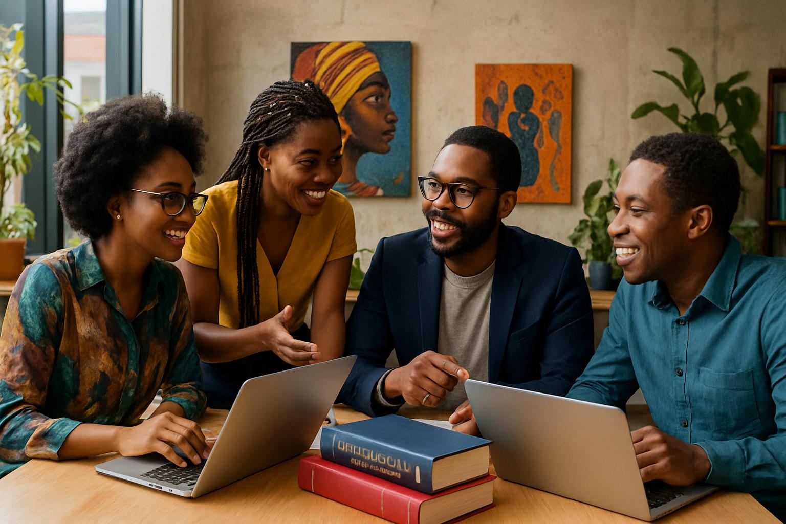 Diverse African creators collaborating on AI IP Rights protection strategies.