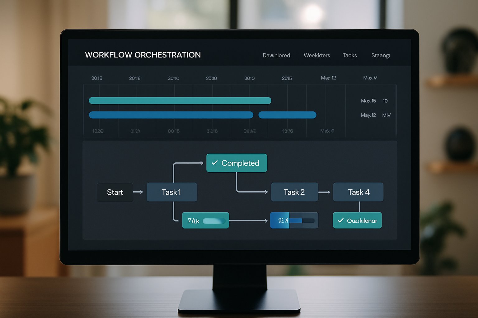 Agentic Orchestration dashboard displayed in real office setting.