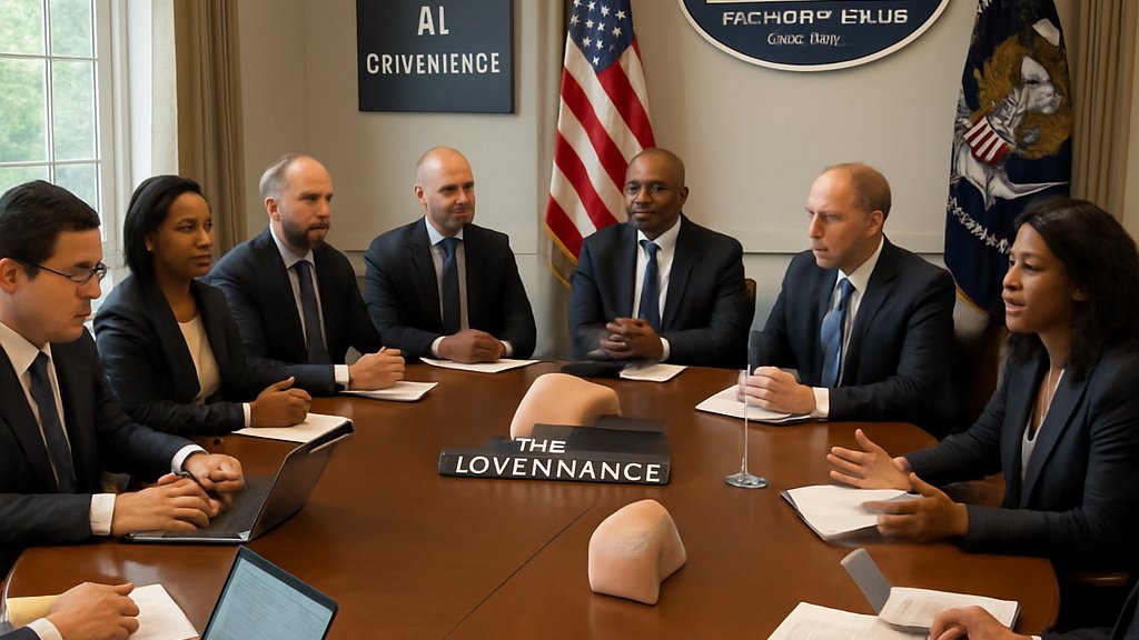 Officials and experts discuss AI Governance at White House meeting table.