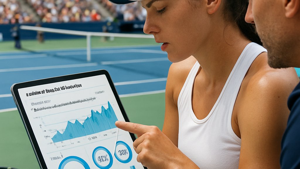Female tennis player uses AI Marketing app to review match insights.