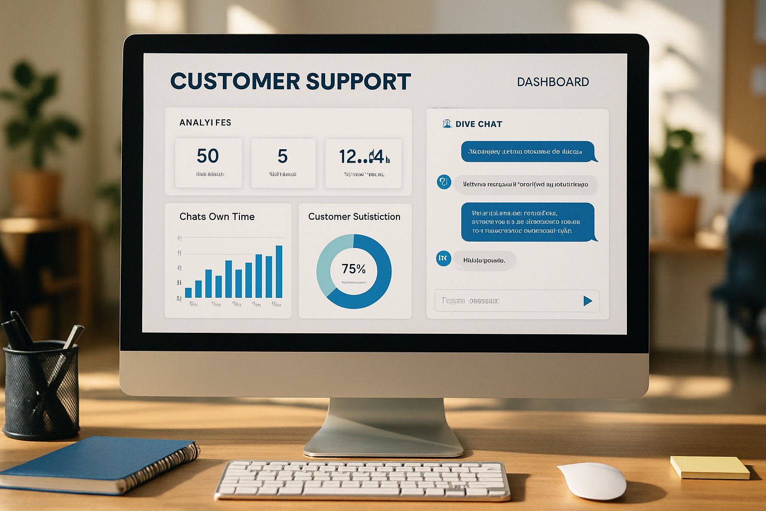 Customer Service AI dashboard with live analytics and chat interface.