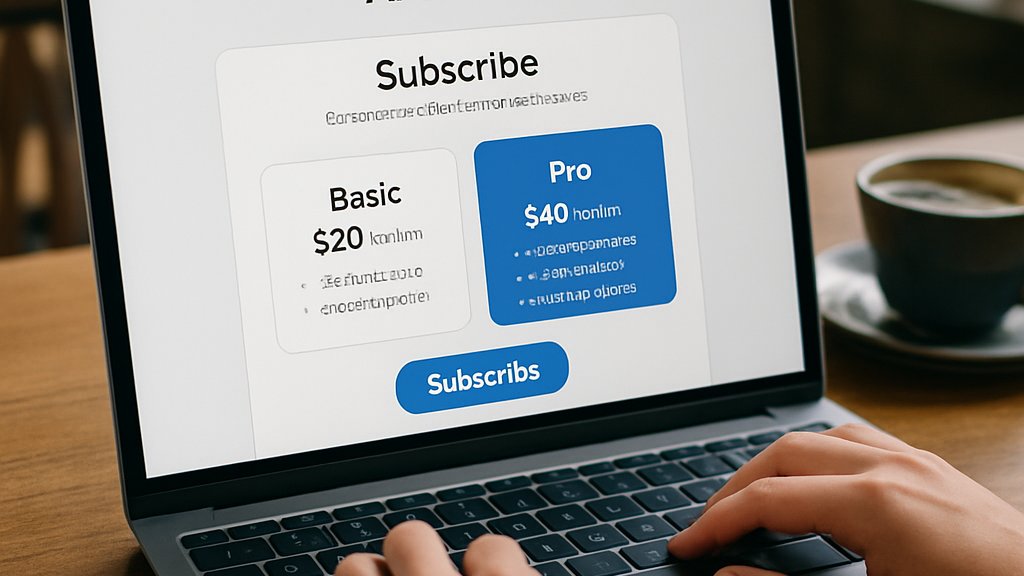 Laptop user navigating AI Search subscription and monetization interface.