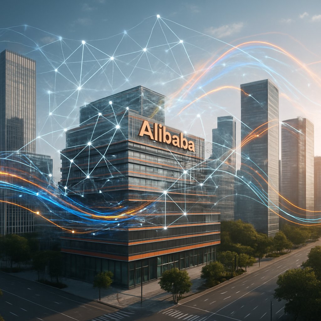 Alibaba Consolidation at Alibaba headquarters with AI network overlays