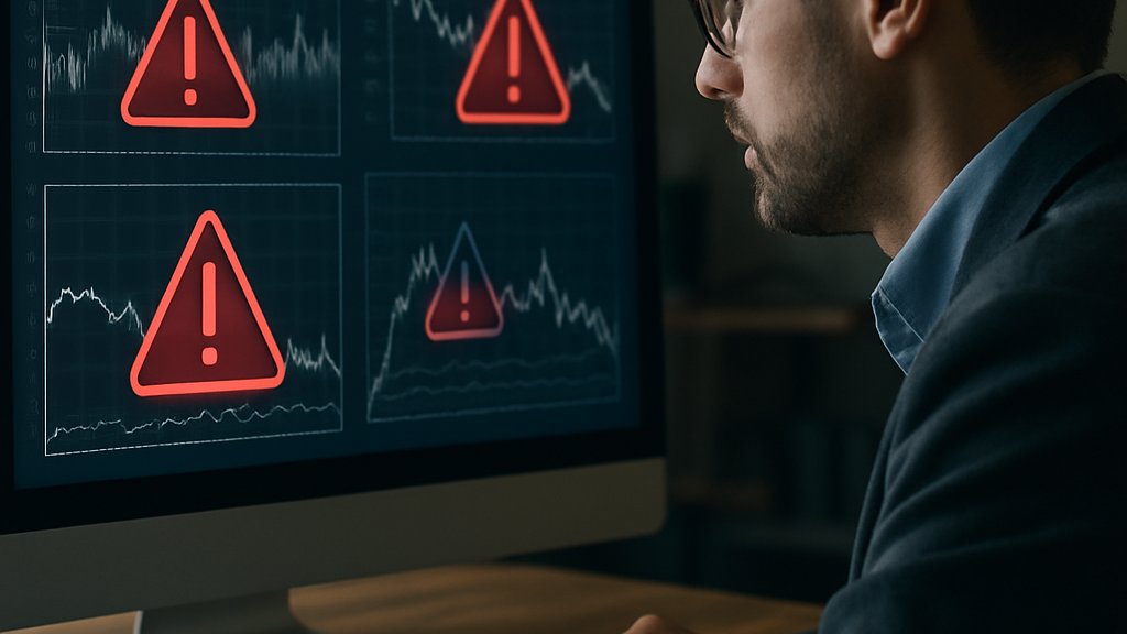 Financial analyst reviews risk data for financial stability in modern office.