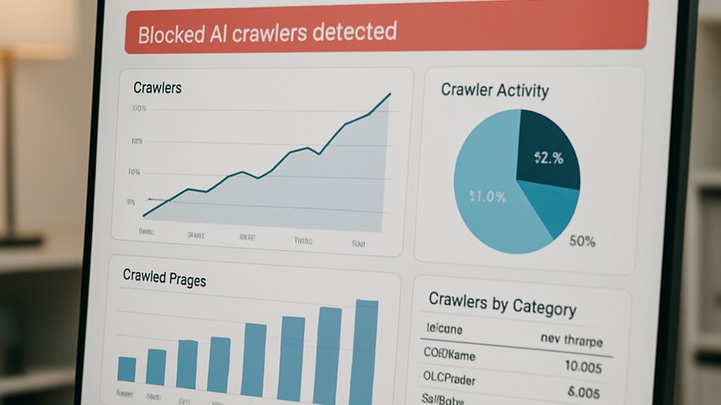 Analytics dashboard showing AI Crawler Blocking alerts and trends