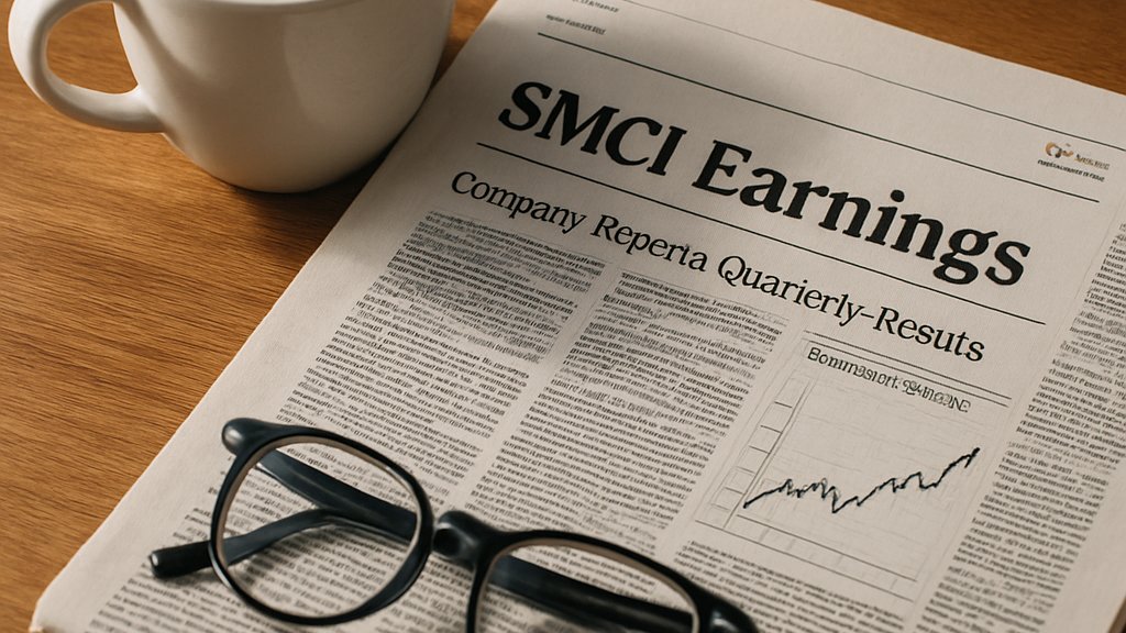 Close-up of financial report showing SMCI Earnings and related market data.