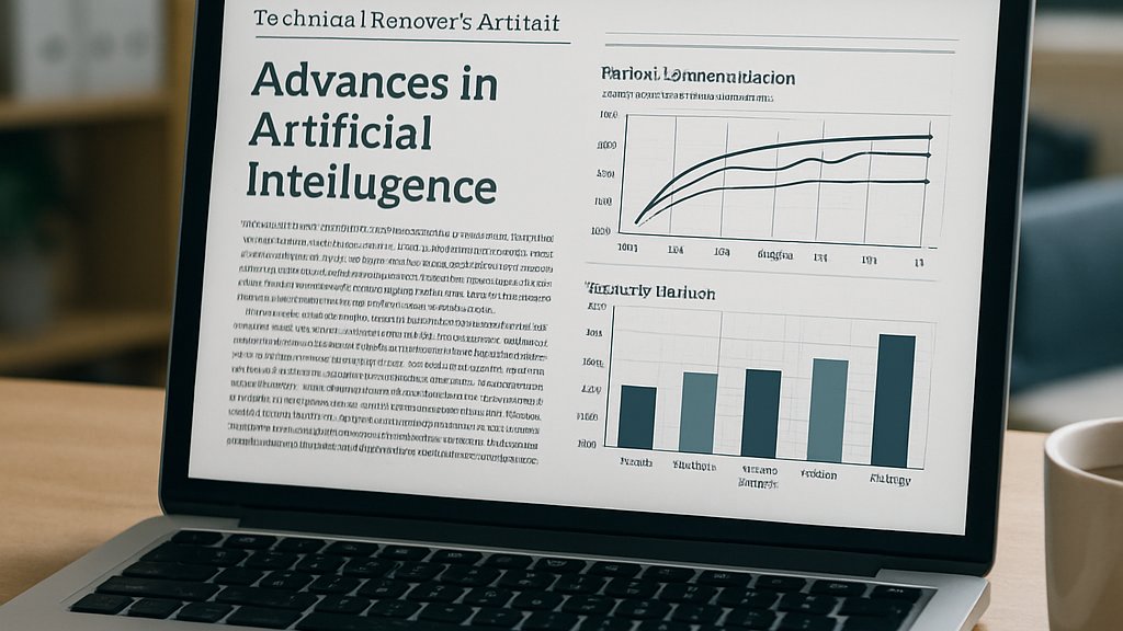 Laptop showing Open Source AI research and benchmark charts