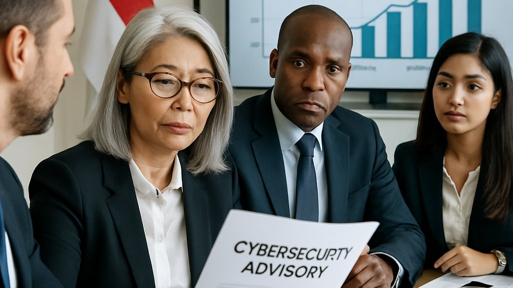 Singapore AI Security board members review AI risk advisory in meeting.