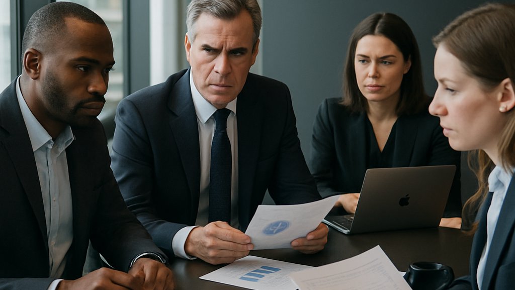 Executives in tense discussion illustrating Trial Feud and boardroom tension.