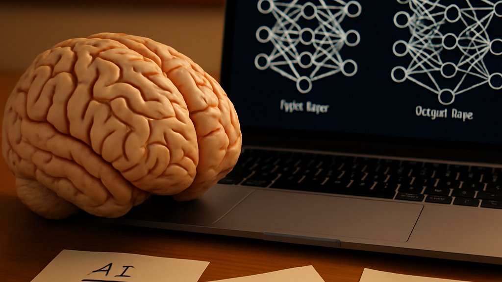 Cognitive Science brain model with AI neural diagrams and handwritten notes.