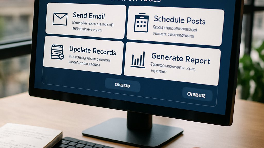 Business Autopilot AI interface on office computer with user interacting