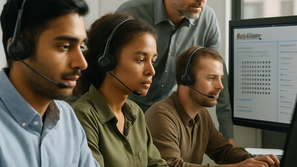 Voice AI Automation in a modern call center with telephony dashboards