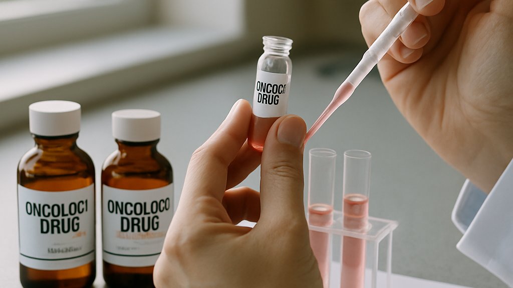 Scientist preparing Oncology Innovation samples with realistic cancer research tools.