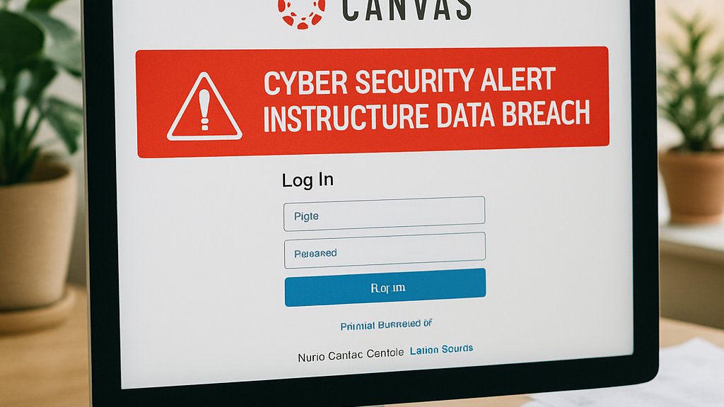 Canvas login screen displaying Instructure Data Breach alert message.