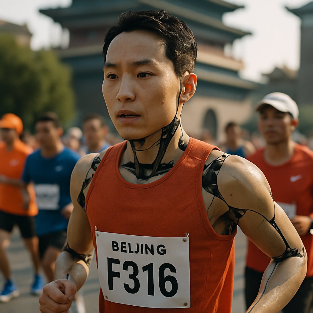 Chinese Humanoids running half-marathon through Beijing city streets.