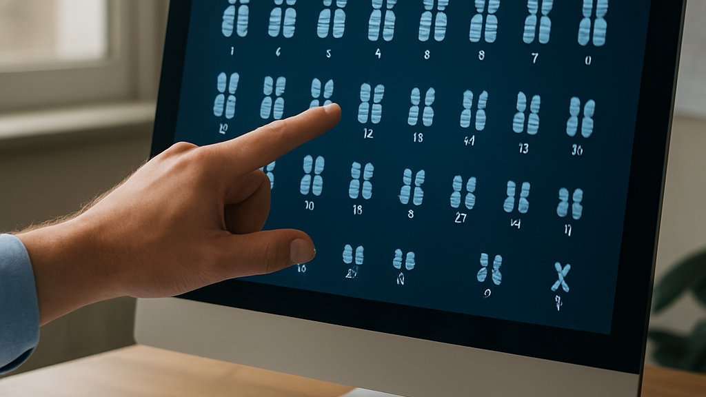 Close-up of Genomic Framework chromosome map analysis on computer screen.