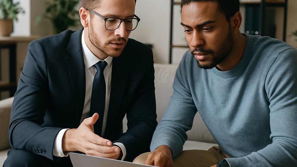 Professionals collaborating over data for AI Consulting in a modern office lounge.