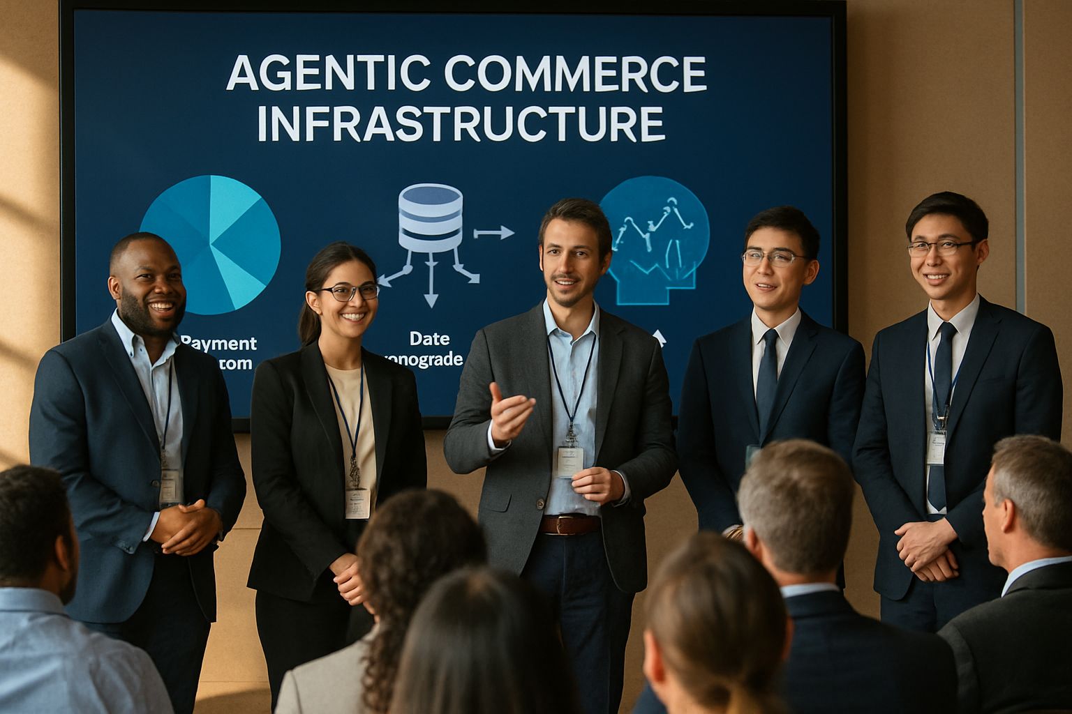 Fintech executives present Agentic Commerce Infrastructure concepts at a live conference.
