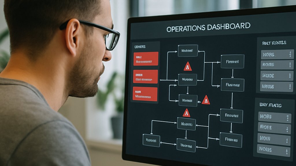 Software engineer reviewing agentic AI architecture dashboard for enterprise automation