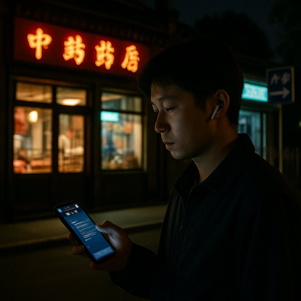 Beijing Spies using smartphones for covert AI-powered communication on Beijing streets.