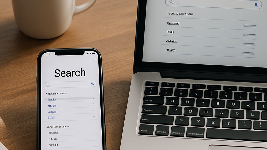 Search Engine Engagement on smartphone and laptop in a real workspace