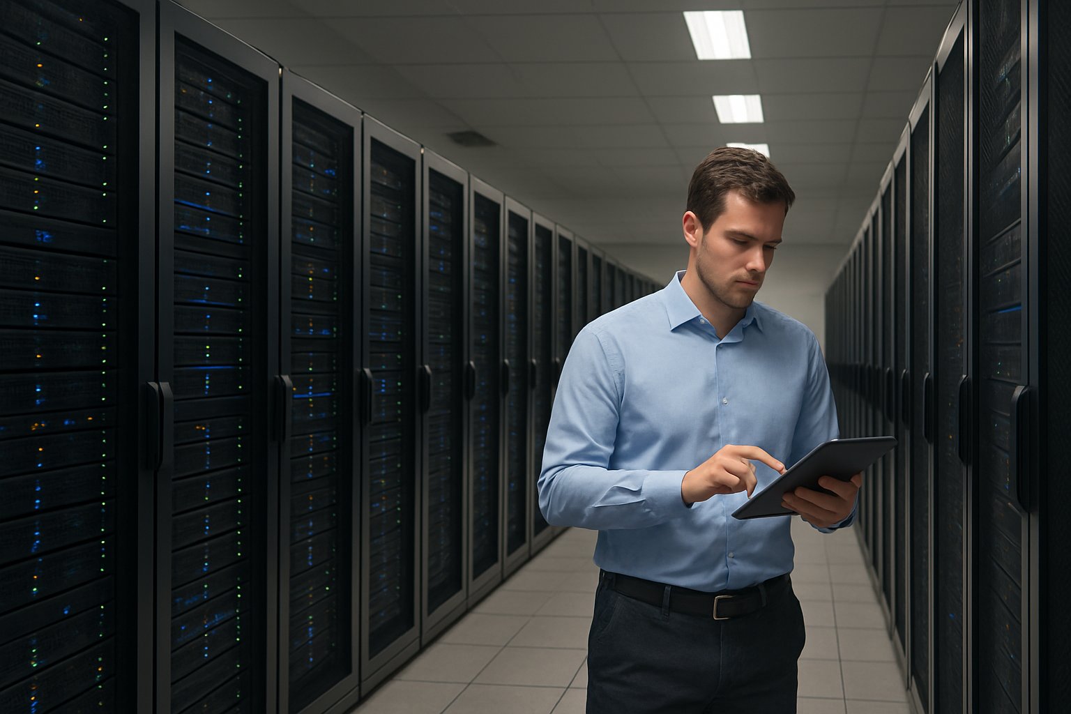 Private Equity AI infrastructure modern data center with professional