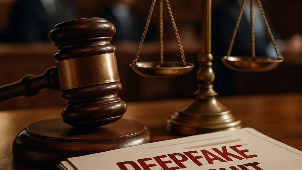 Authentic courtroom scene highlighting Deepfake Lawsuit legal documents