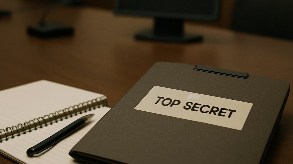 Defense policy documents and AI Safety concerns on a government conference table