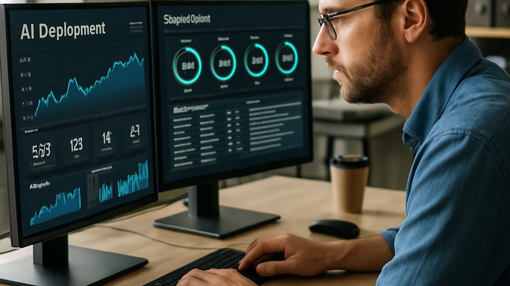 Enterprise AI deployment dashboard monitored by IT specialist