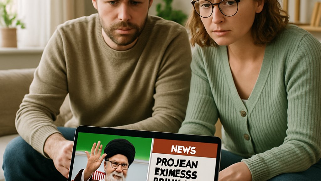 Friends discuss AI Cognitive Warfare while viewing pro-Iran meme on laptop
