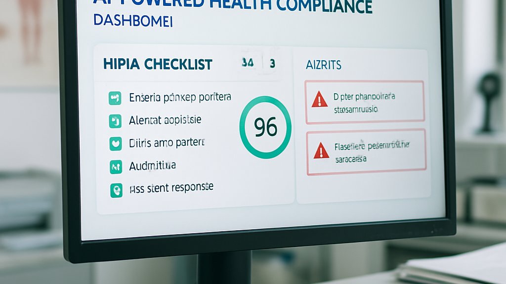 Doctor monitoring AI Healthcare Compliance metrics and HIPAA safeguards on computer.