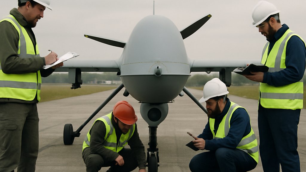 Defense AI drone testing at an airfield with technicians and equipment