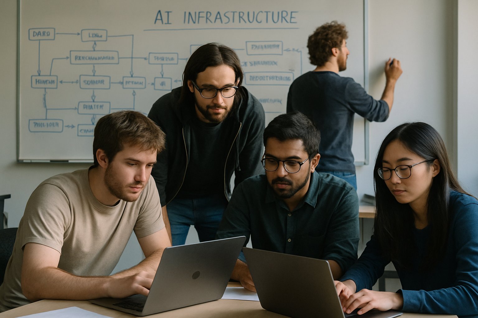 Tech team collaborating on Deregulated AI Policy implementation.