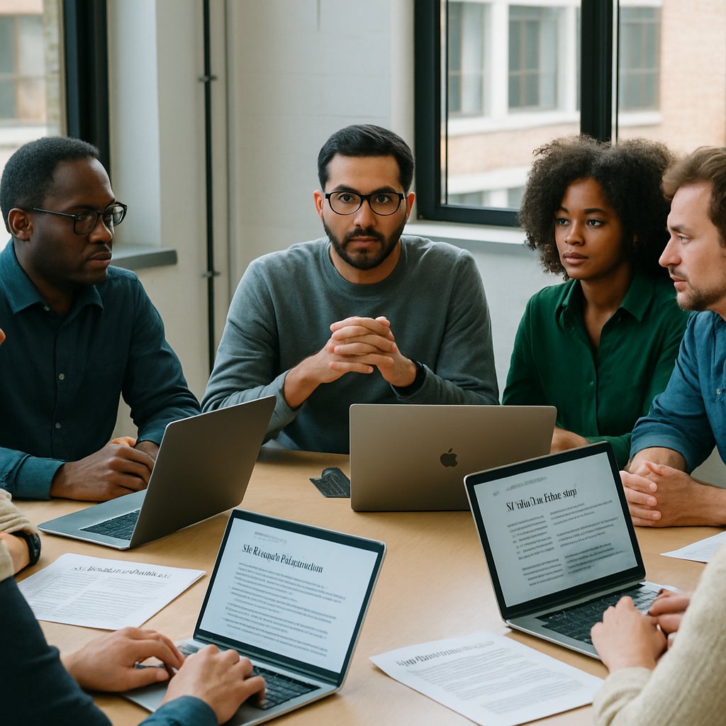 Tech experts discuss Threads Summaries safety and oversight in office setting.