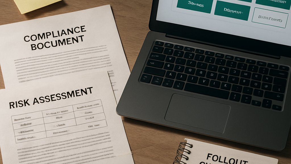 AI Agent Rollbacks governance paperwork and risk review on an office desk