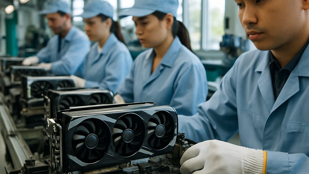 GPU manufacturing line slowed by GPU Supply Crisis in factory setting.