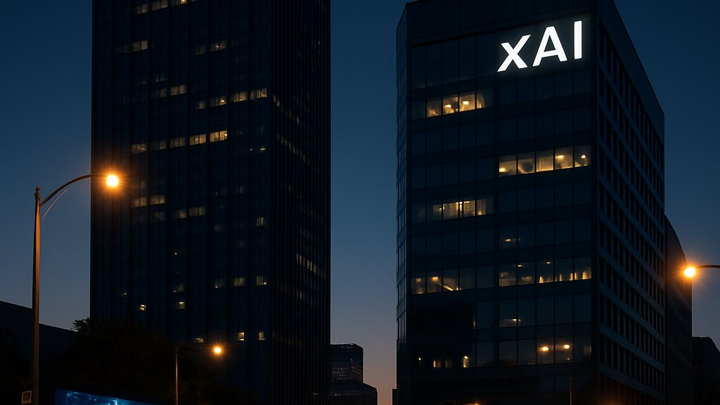 SpaceX xAI Merger depicted with headquarters and cityscape showcasing AI advancements.