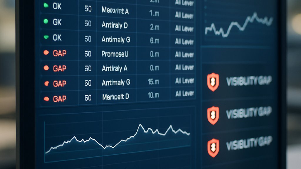 AI Agent Visibility gaps shown on professional computer screen with graphs and status icons.