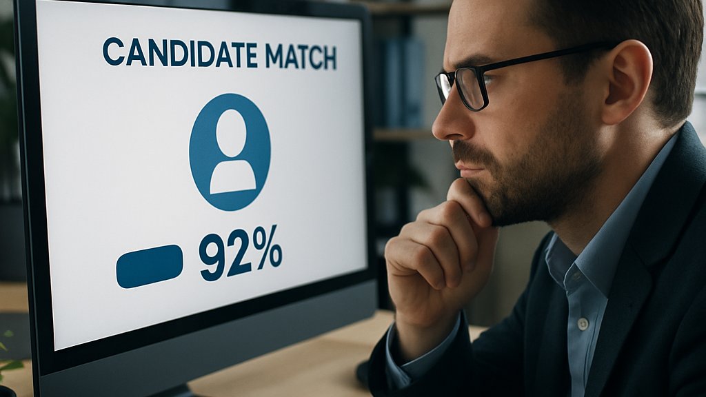 HR professional reviewing candidate scores using AI Hiring technology.
