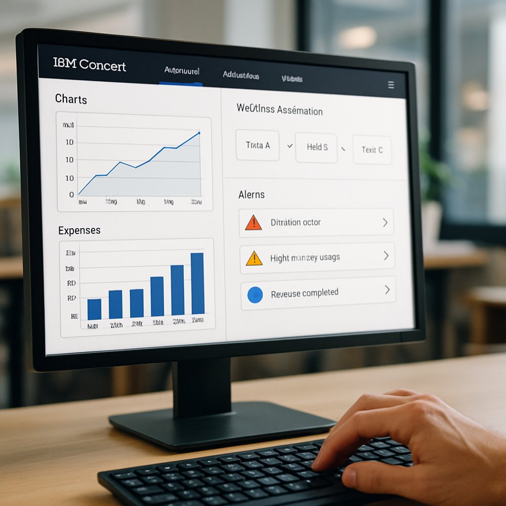 IBM Concert dashboard with enterprise monitoring and automation features shown on screen.