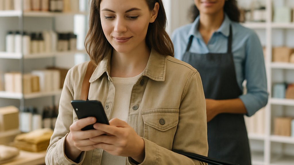 AI Commerce in-store shopper using mobile device for retail purchase