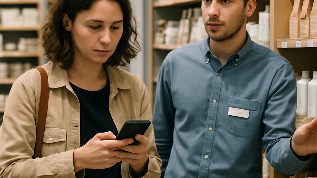 Agentic Commerce shopper using smartphone in a retail store
