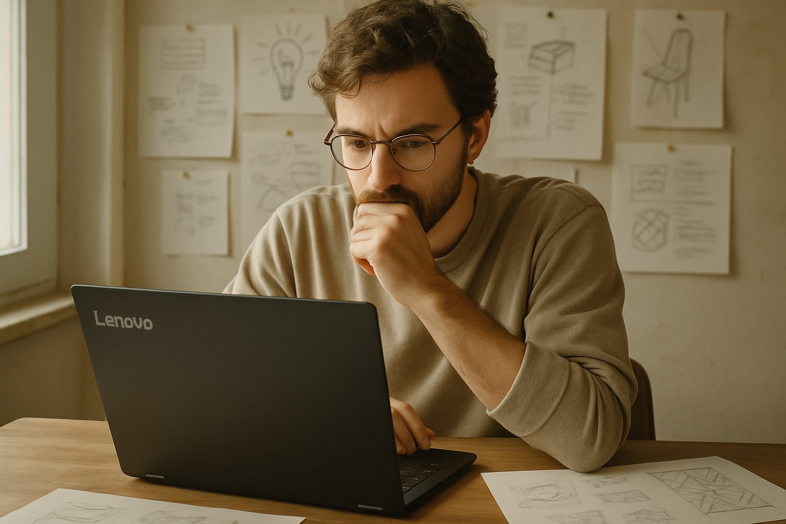 Professional using Lenovo laptop empowered by Human-Centric AI solutions.