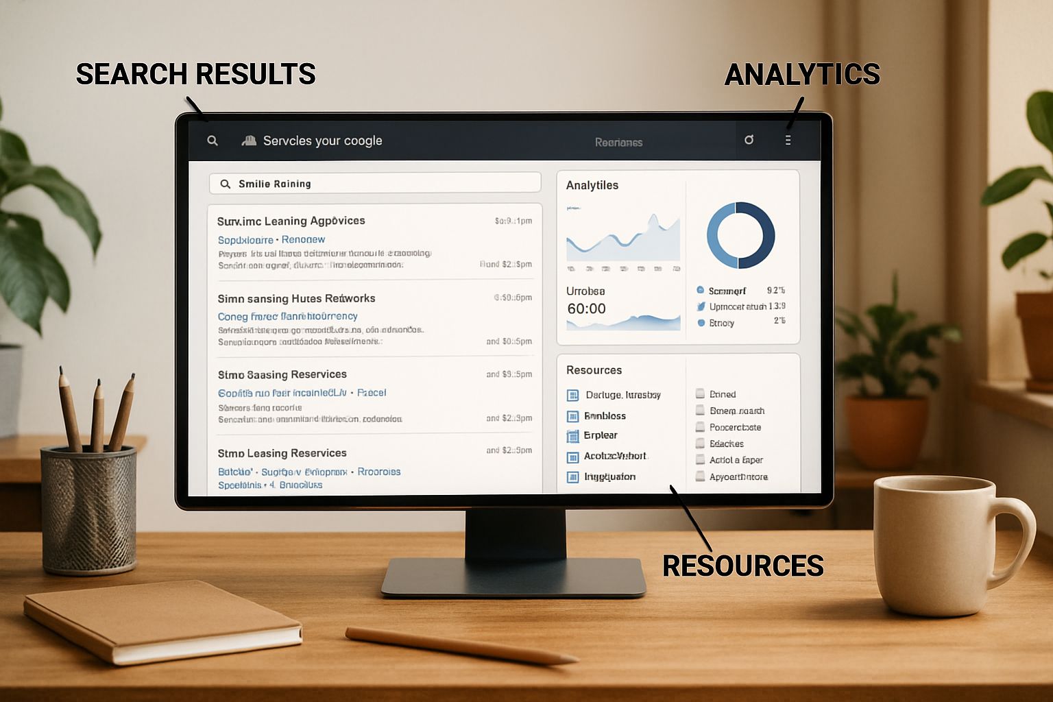 AI Knowledge Management dashboard with search and analytics on-screen.