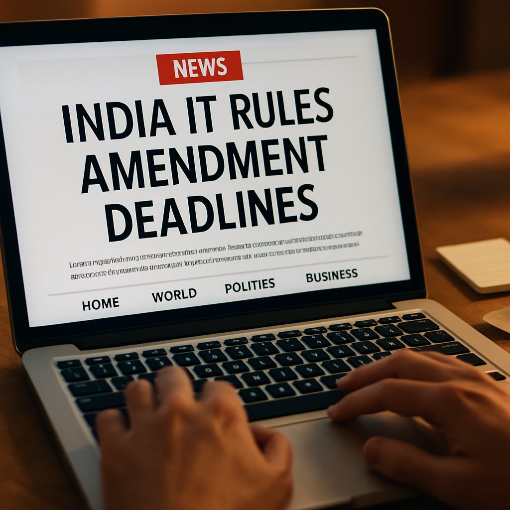 Laptop showing India IT Rules amendment headline and user ready to respond