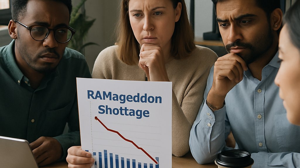 IT professionals strategize in meeting about RAMageddon Shortage impact.
