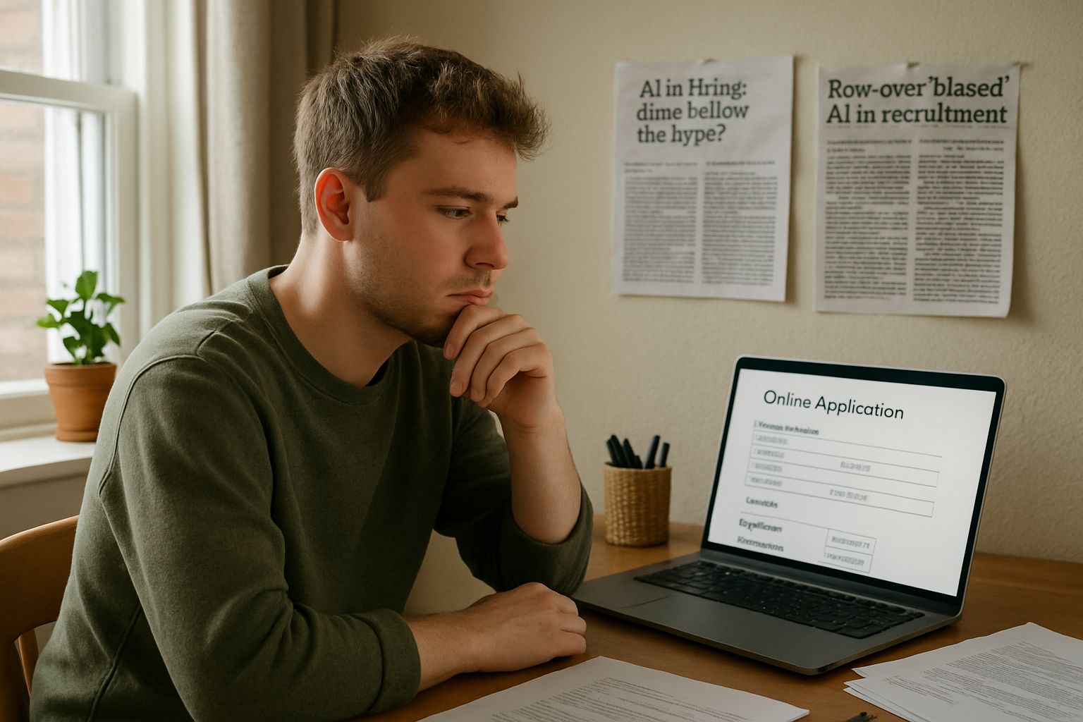 UK jobseeker encountering AI Recruitment Backlash in online application process.