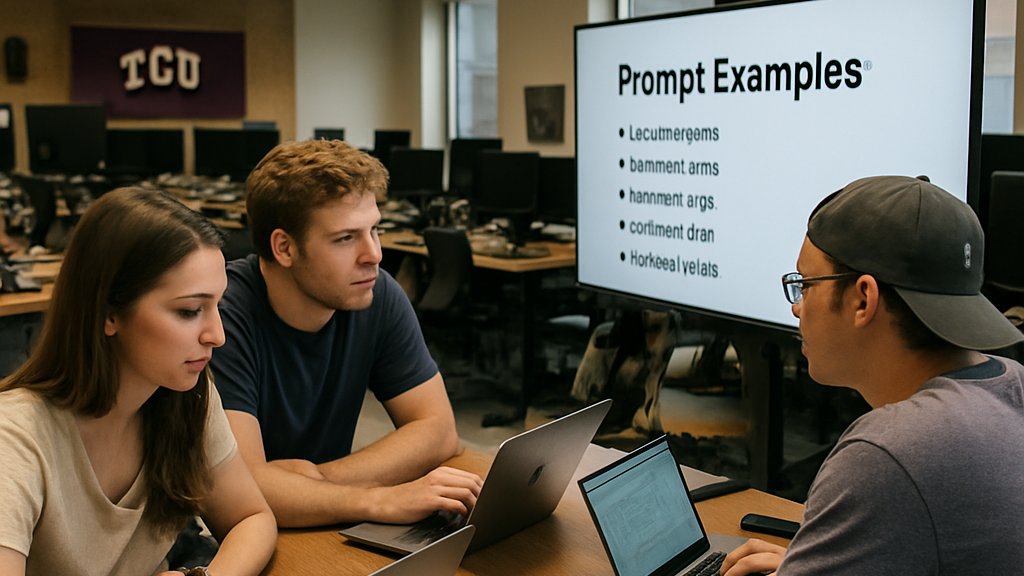 Students collaborating in a lab for AI Prompt Education at TCU